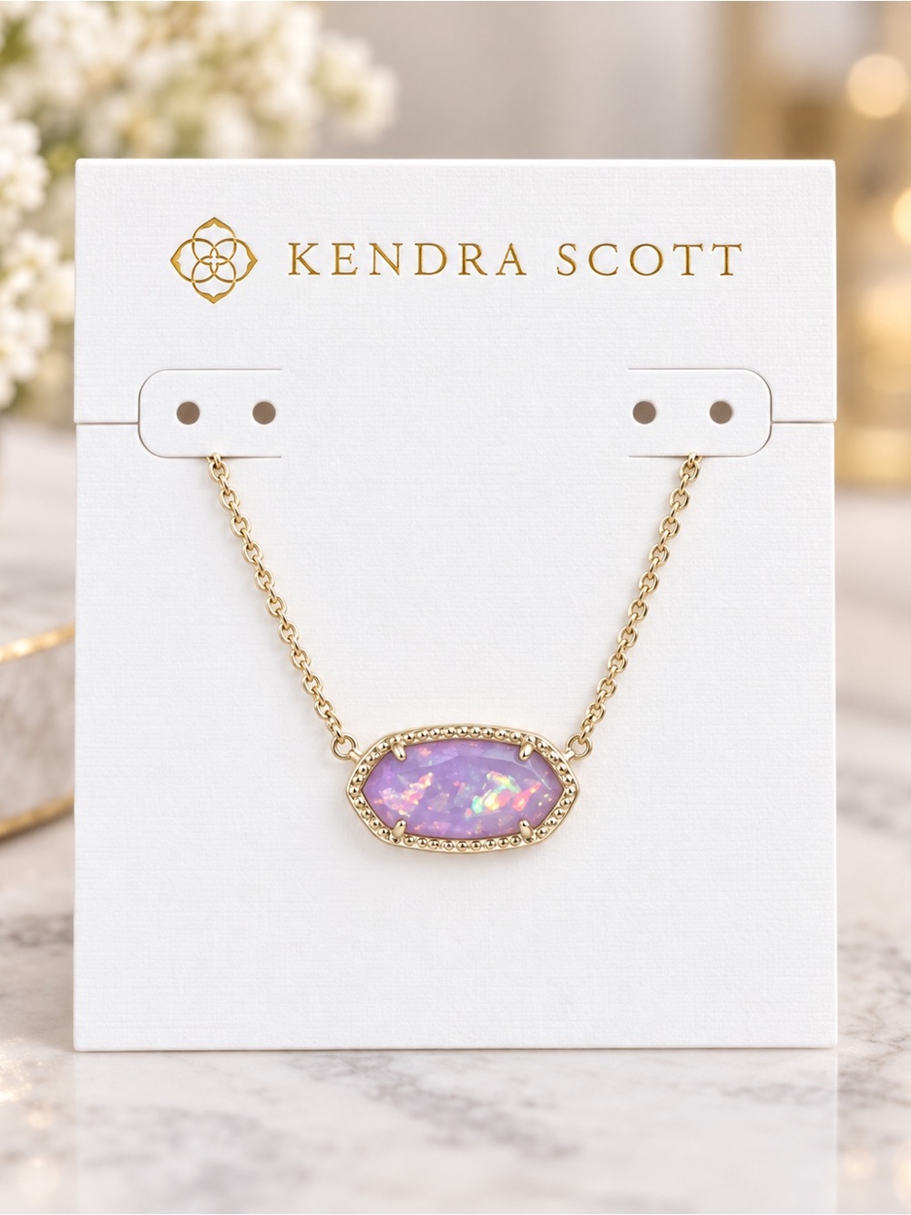 Kendra Scott Elisa Gold Pendant Necklace Lilac Lavender Opal Purple